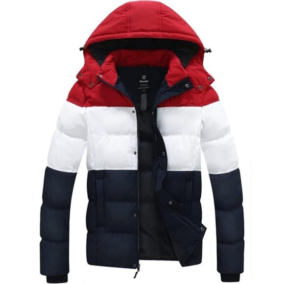 Men's Hooded Winter Coat Warm Puffer Jacket Thicken Cotton with Removable Hood - Picture 1 of 6